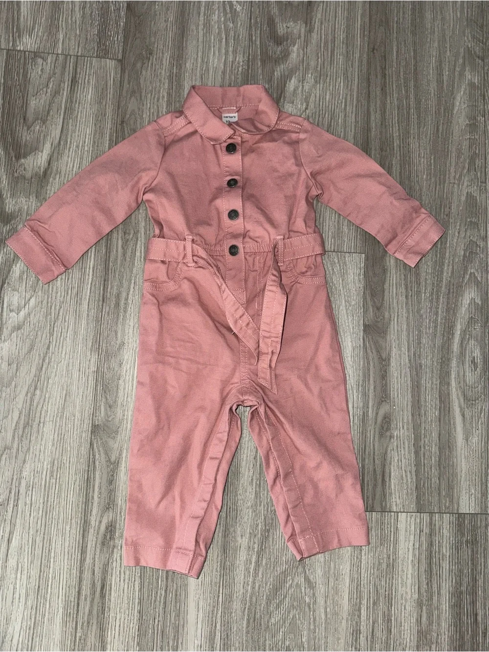Carter's Dusty Pink Button-Front Jumpsuit with Tie Belt